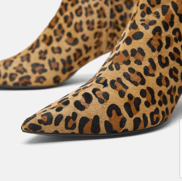 Zara Snake Skin Leather Print Ankle Boots - Picture 3 of 7